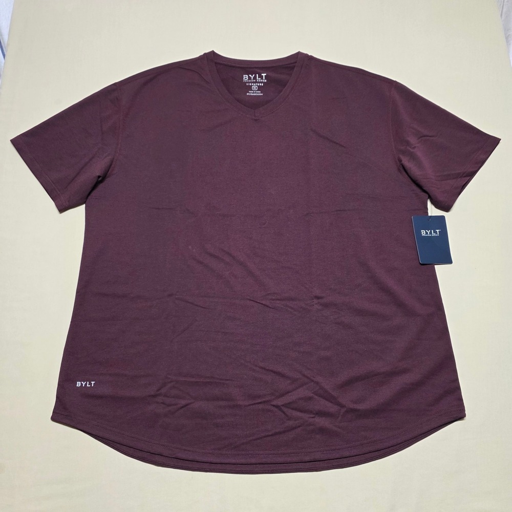 BYLT Premium Basics Signature V-Neck T-Shirt Men 3XL Burgundy Curved Hem NWT